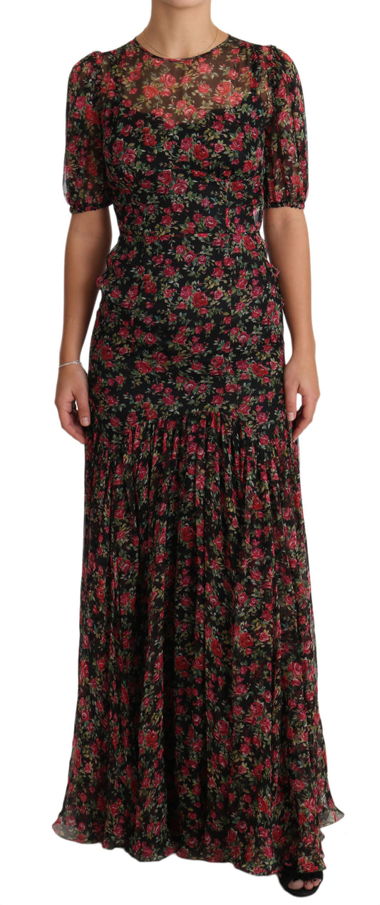 Dolce & Gabbana – Schwarzes A-Linien-Etuikleid mit Blumenmuster und Rosen
