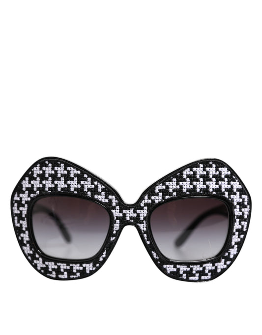 Dolce & Gabbana Black White PIED DE POULE Print Oversized Shades Sunglasses