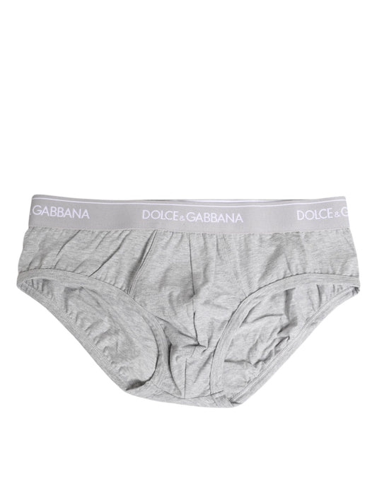 Dolce & Gabbana Graue Baumwollstretch-Unterhose in normaler Passform