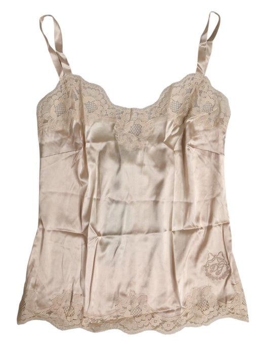 Dolce & Gabbana Beige Spitzen-Seidensatin-Tank-Dessous-Unterwäsche