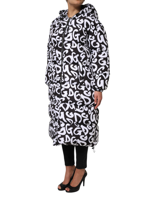 Dolce & Gabbana – DG Mania – Langer Mantel mit Kapuze in Schwarz und Weiß