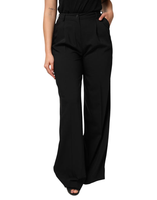 Dolce & Gabbana – Schwarze Hose aus Wolle mit hoher Taille und weitem Bein
