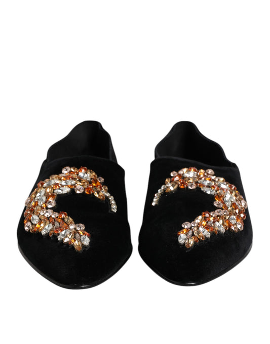 Dolce & Gabbana – Loafer-Schlupfschuhe aus schwarzem Samt mit Verzierung