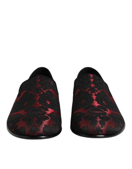 Dolce & Gabbana Rot Schwarz Jacquard Slip On Herren Loafer Schuhe