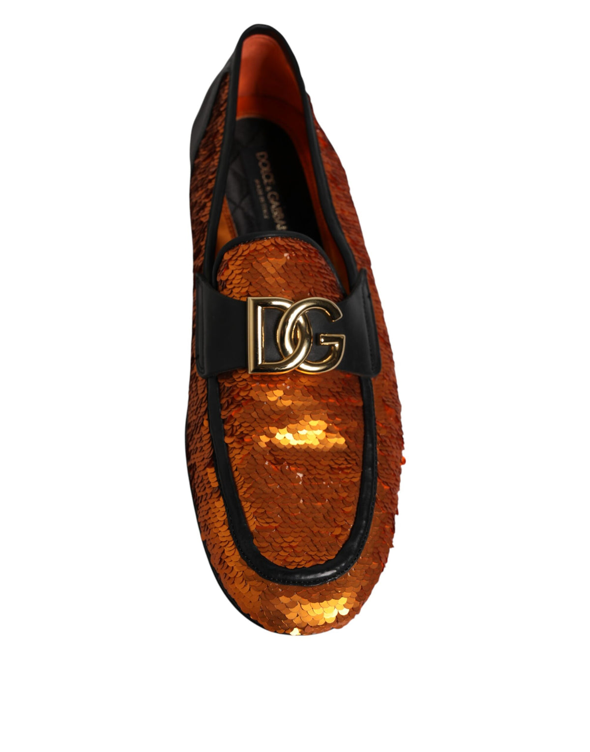Dolce & Gabbana Orange Pailletten verzierte Herren Loafer Schuhe