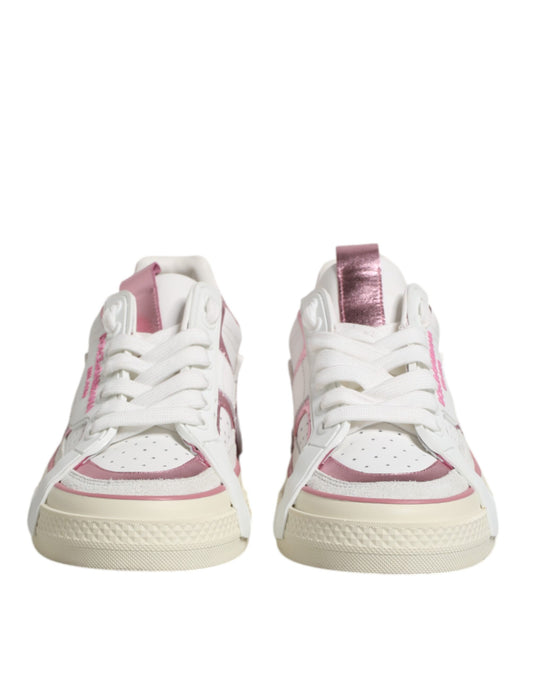 Dolce & Gabbana Weiß Rosa Leder Low Top Sneakers Schuhe
