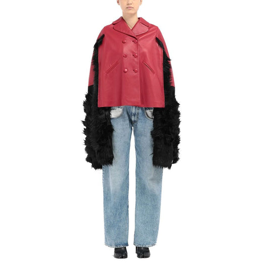 Maison Margiela – Cape-Jacke aus Leder mit Kunstpelzbesatz