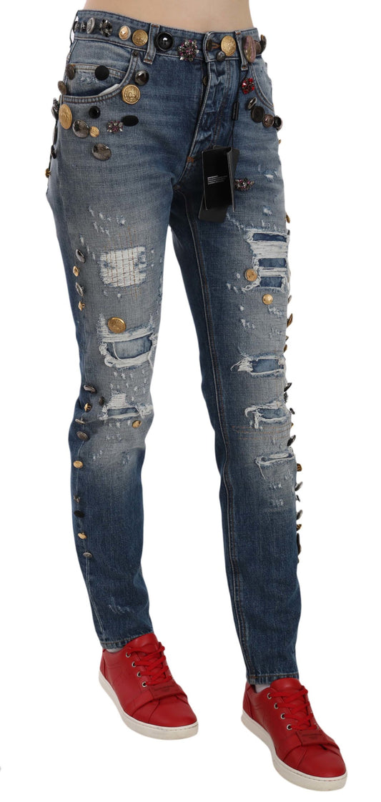 Dolce & Gabbana – Jeanshose im Used-Look mit verzierten Knöpfen