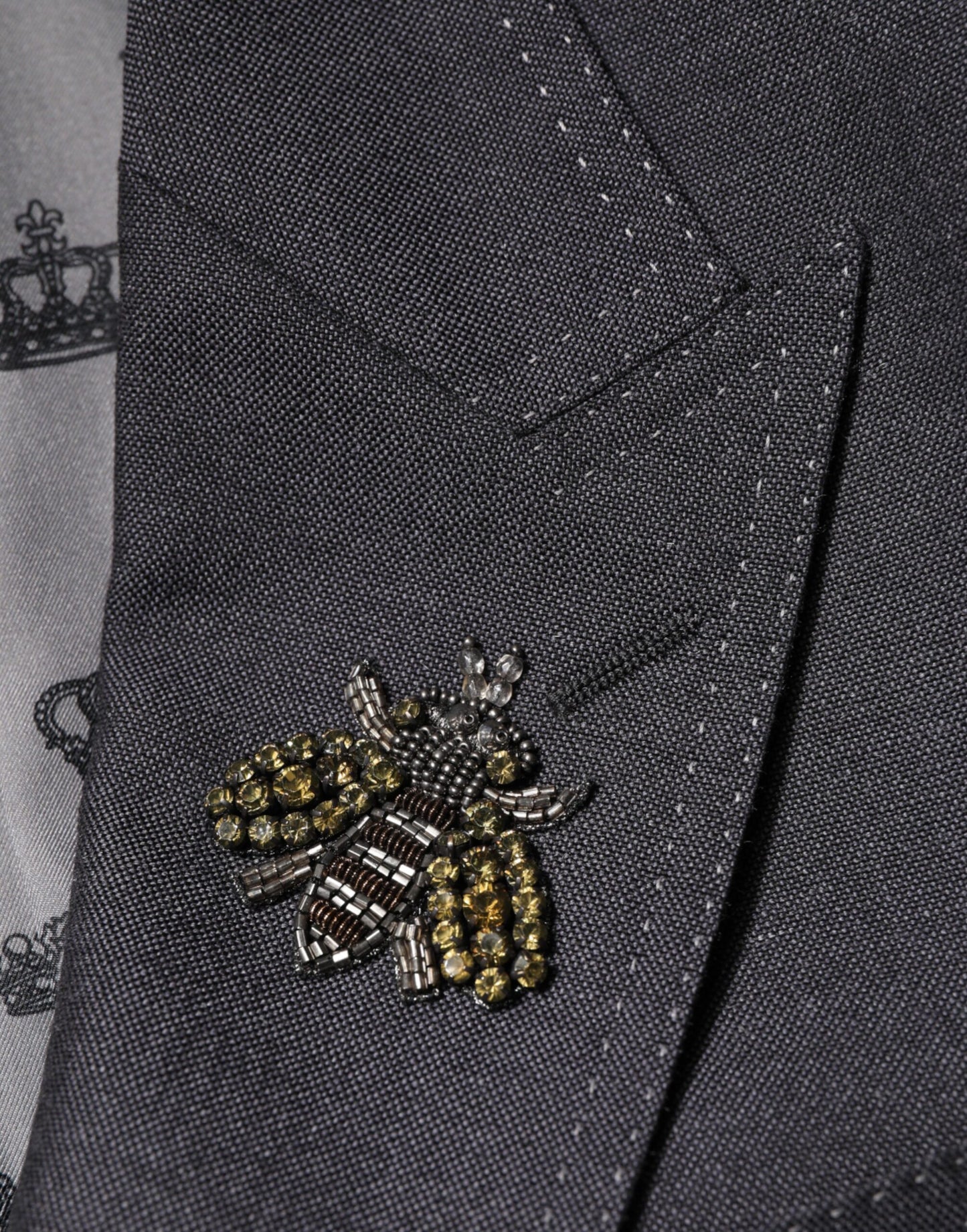 Dolce & Gabbana Dunkelgrauer SICILIA-Mantelblazer mit Bienenstickerei