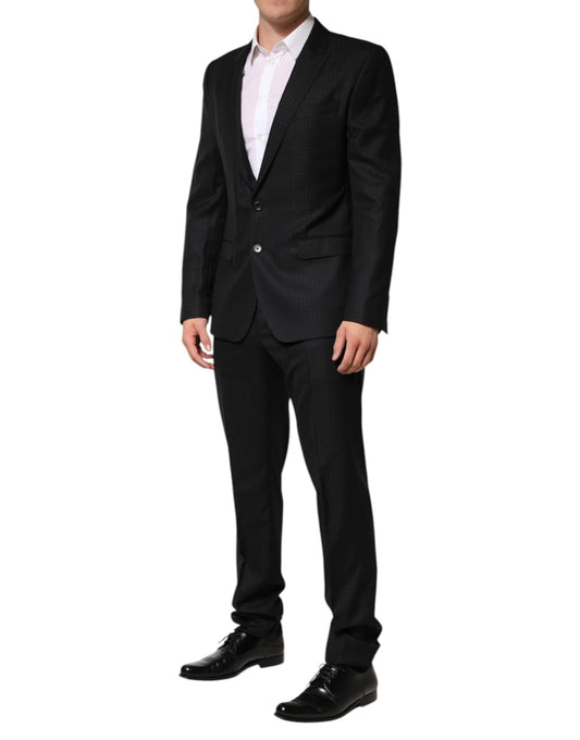 Dolce & Gabbana – Schwarzer, einreihiger, zweiteiliger Jacquard-Anzug