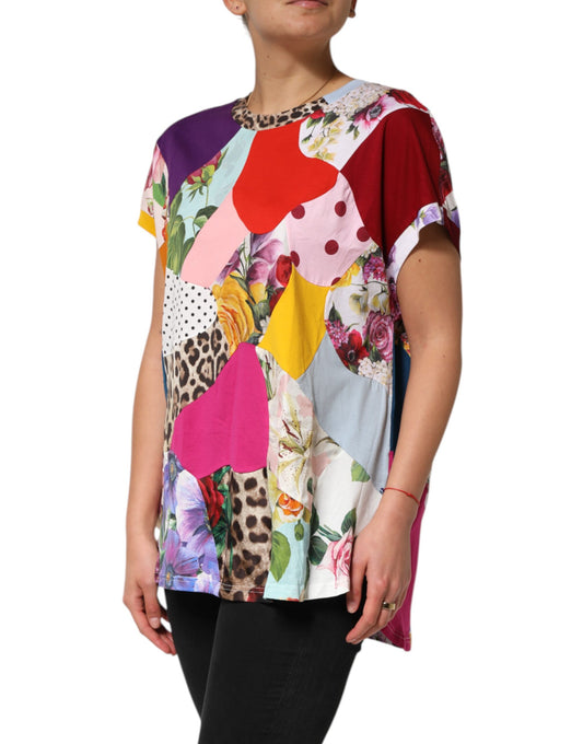 Dolce & Gabbana Mehrfarbiges Patchwork-Blusetop aus Baumwolle und Seide