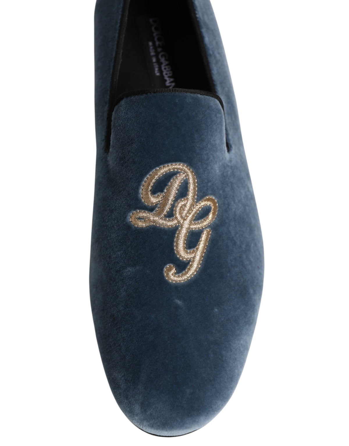 Dolce & Gabbana – Blaue Loafer aus Samt mit DG-Logo, formelle Schuhe