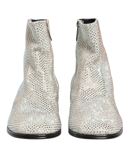 Dolce & Gabbana Weiß Strass DG Logo Heels Ankle Boots Schuhe