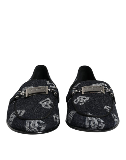 Dolce & Gabbana – Blaue Baumwoll-Loafer mit Logo, formelle Abendschuhe