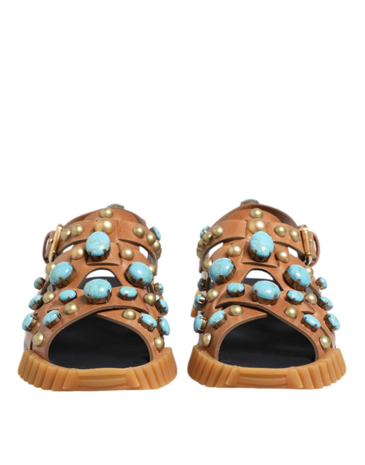 Dolce & Gabbana – Sandalen mit Nieten aus braunem Leder