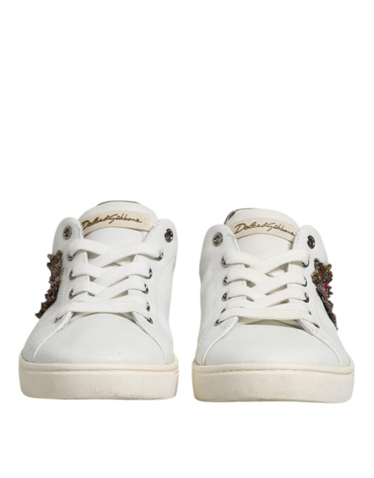 Dolce & Gabbana Weiß Silber Sacred Heart Männer Sneakers Schuhe