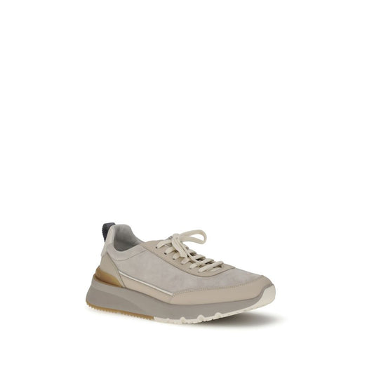 Brunello Cucinelli Graue Nylon-Sneaker mit niedrigem Schaft