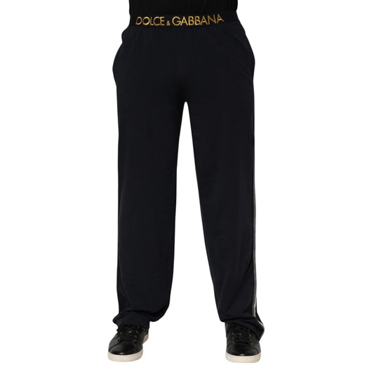 Dolce & Gabbana – Schwarze, gerade Hose aus Modal-Spandex mit Logo