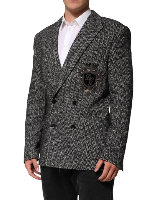 Dolce & Gabbana Schwarz-Weißer Zweireihiger Herrenanzug-Blazer
