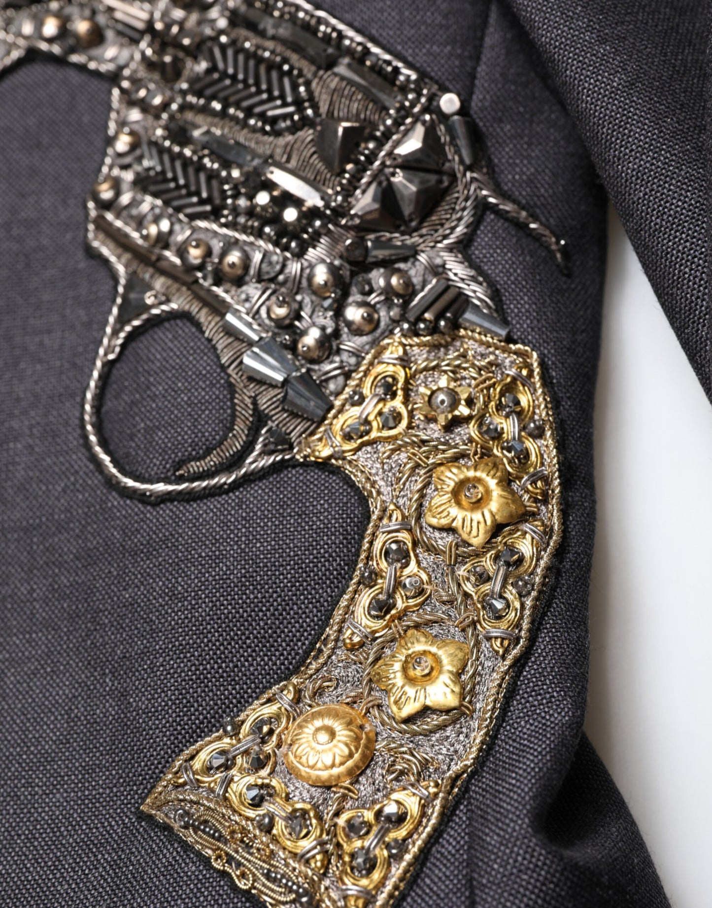 Dolce & Gabbana – Dunkelgrauer Wollmantel-Blazer mit Bienenstickerei