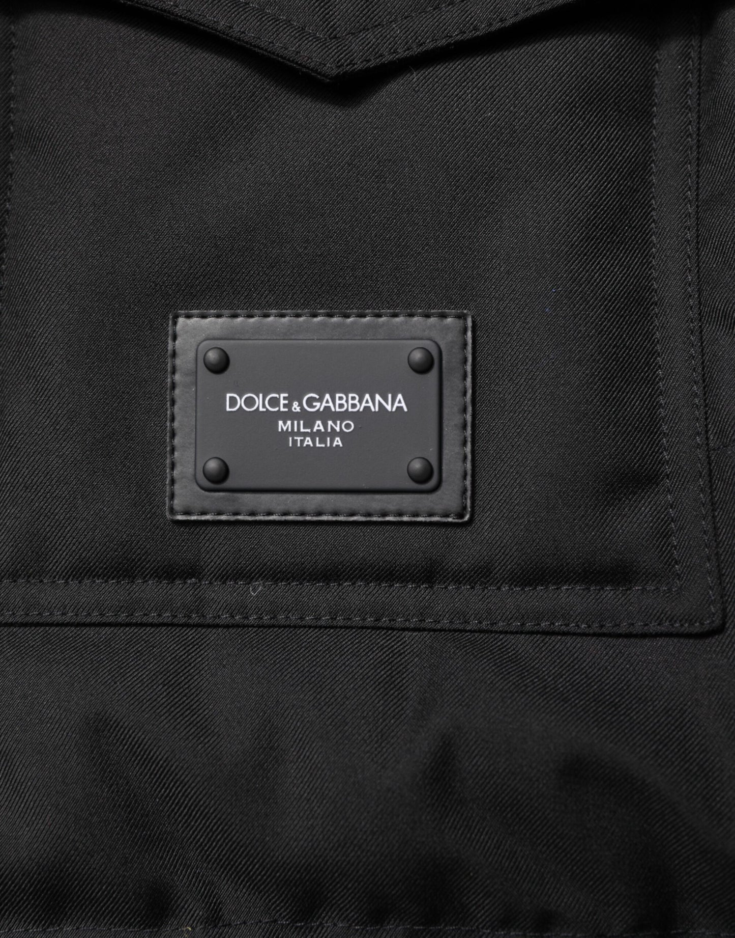 Dolce & Gabbana – Schwarze ärmellose Parka-Jacke mit Logo-Plakette