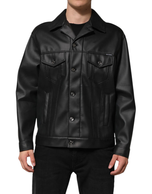 Dolce & Gabbana – Schwarze Bikerjacke aus Polyester mit Knopfleiste