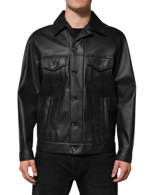 Dolce & Gabbana – Schwarze Bikerjacke aus Polyester mit Knopfleiste