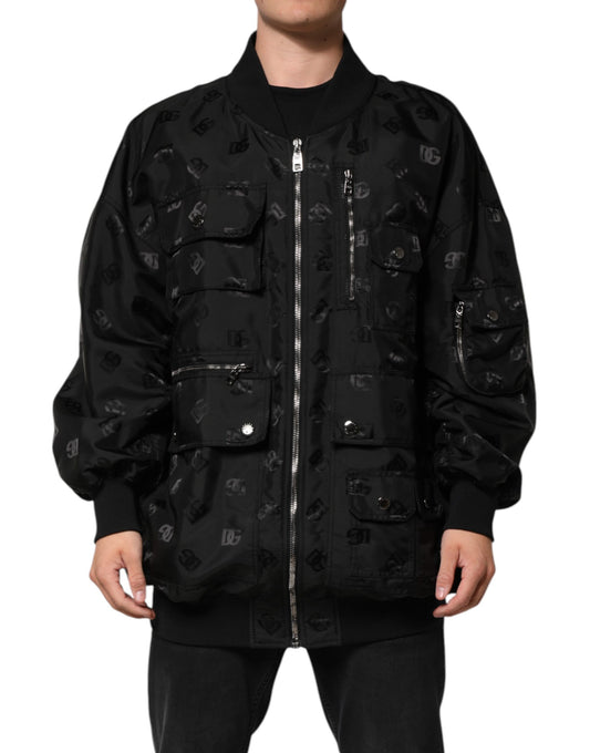 Dolce & Gabbana – Schwarze Cargo-Windbreaker-Logo-Mania-Jacke