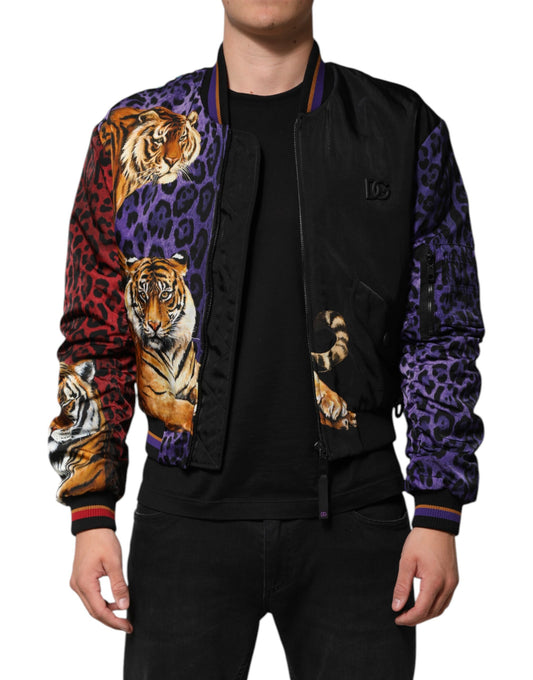Dolce & Gabbana – Mehrfarbige Bomberjacke mit Tiger-Print für Herren