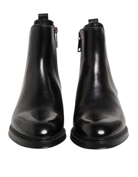 Dolce & Gabbana – Schwarze Chelsea-Stiefel aus Leder mit mittlerer Wade