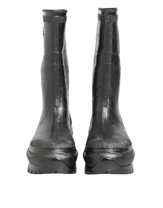 Dolce & Gabbana Metallic Black Pull On Regenstiefel Schuhe