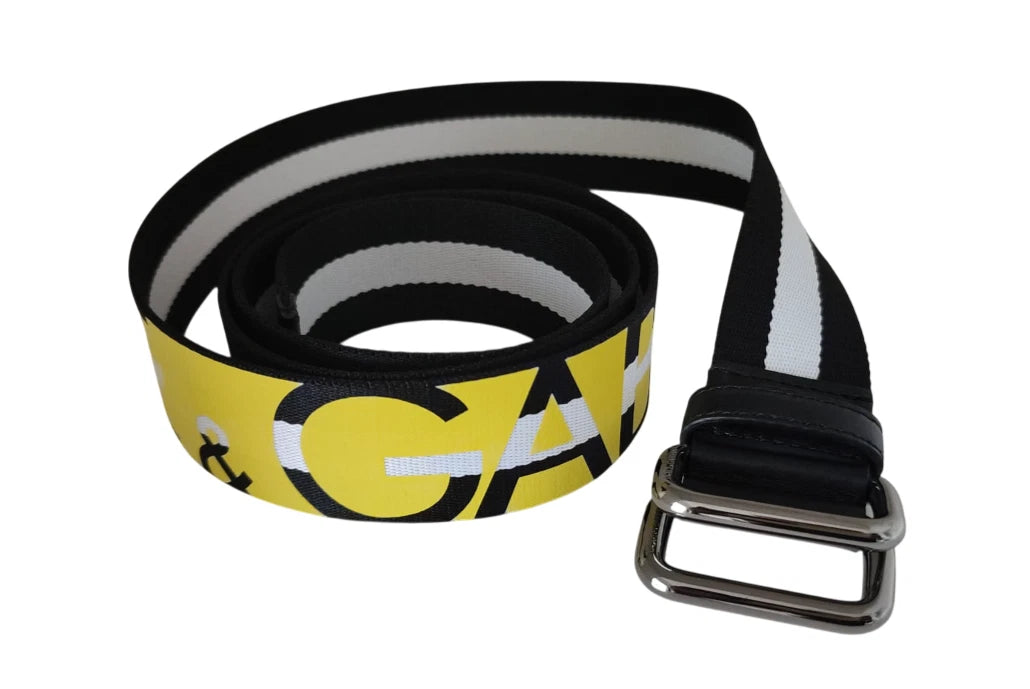 Dolce & Gabbana – Schwarz-gelber Gürtel mit gestreifter Metallschnalle und Logo