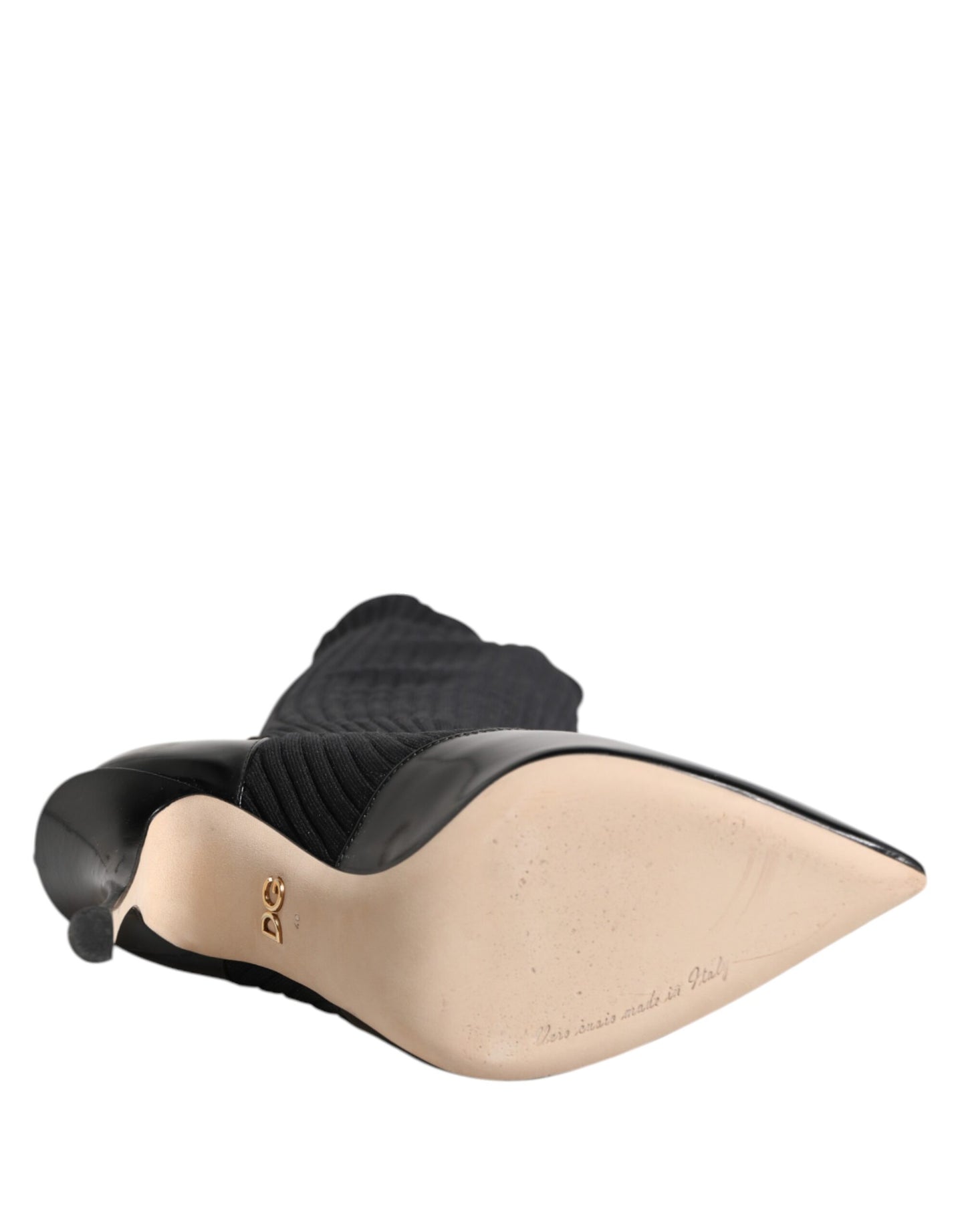 Dolce & Gabbana – Kniehohe Stiefel aus geripptem Strick in Schwarz