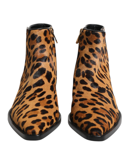 Dolce & Gabbana Braune Stiefeletten aus Kalbsfell mit Leopardenmuster