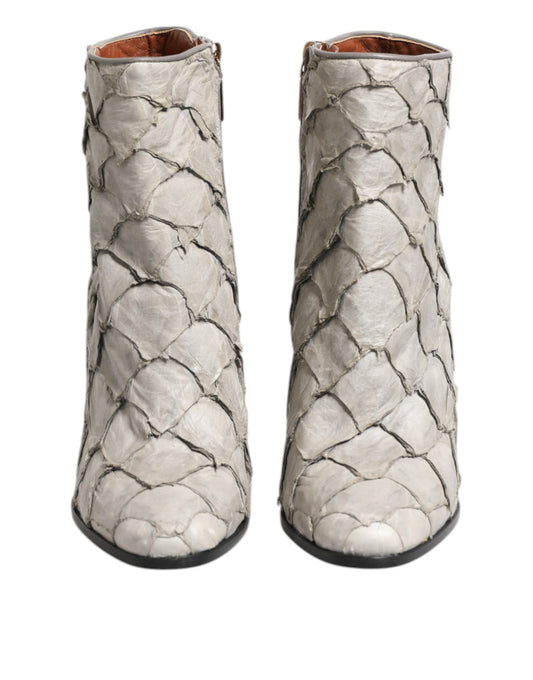 Dolce & Gabbana Off White Leder Heels Ankle Boots Schuhe