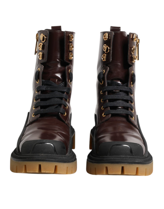 Dolce & Gabbana – Kastanienbraune Bikerstiefel aus Leder mit halbhoher Wade