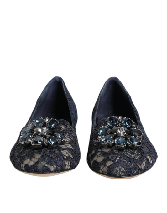 Dolce & Gabbana – Blaue Taormina-Ballerinas mit Spitzenkristallen