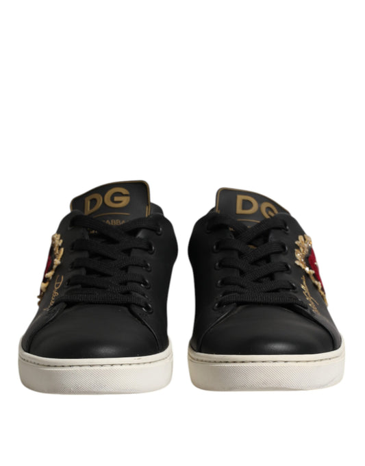 Dolce & Gabbana – Sacred Heart – Sneaker aus schwarzem Leder