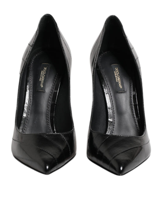 Dolce & Gabbana Schwarze Leder Stiletto High Heels Pumps Schuhe