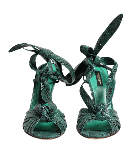 Dolce & Gabbana Grüne Pythonleder Heels Sandalen Schuhe