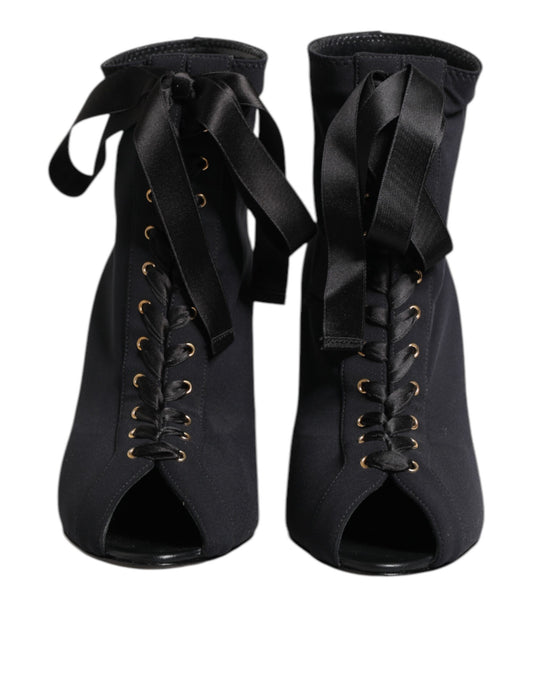 Dolce & Gabbana Schwarze Stiletto-Absätze Schnürstiefel Schuhe