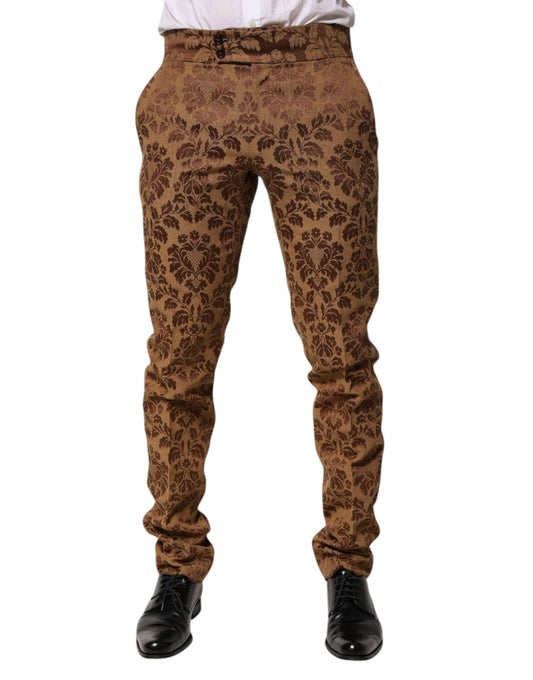 Dolce & Gabbana Braune Jacquard-Hose mit Blumenmuster für Herren