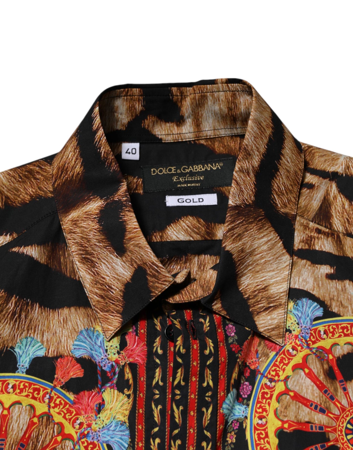 Dolce & Gabbana GOLD Langarmhemd aus Baumwolle mit Tiger-Carretto-Muster
