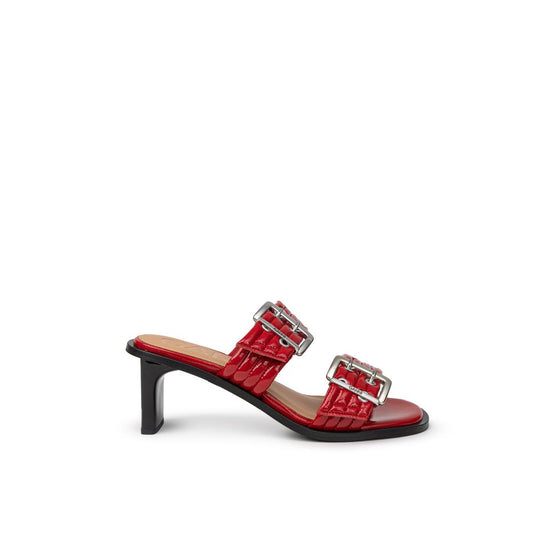 Ganni Rote Leder-Stiletto-Sandalen