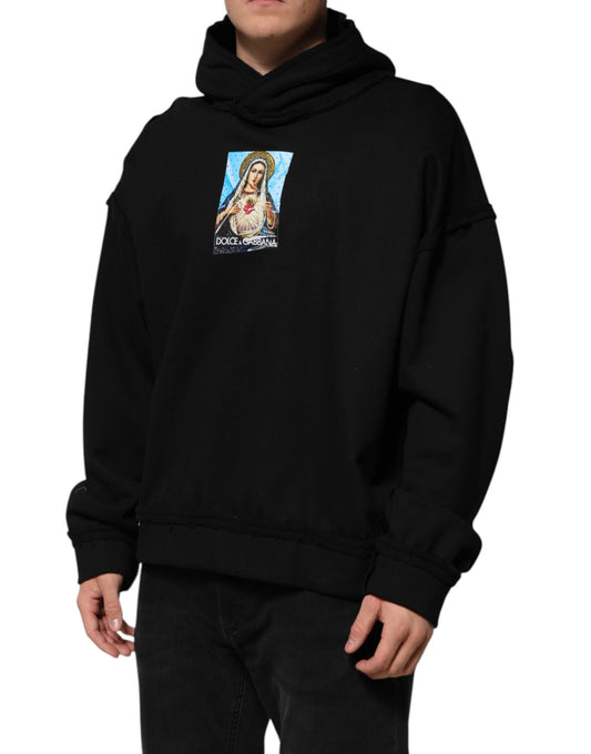 Dolce & Gabbana – Schwarze, bedruckte Kapuzenjacke mit Kristallverzierung