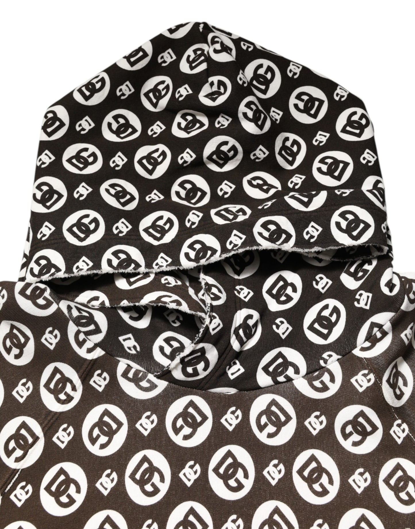 Dolce & Gabbana Braun-weißer kurzer Kapuzenpullover mit DG-Logo