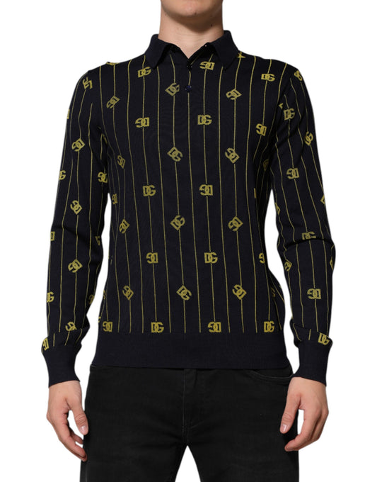 Dolce & Gabbana – Schwarzes Poloshirt aus Jacquard-Strick mit Logo
