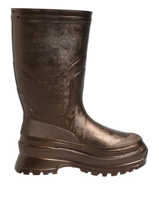 Dolce & Gabbana Metallic Bronze Pull On Regenstiefel Schuhe