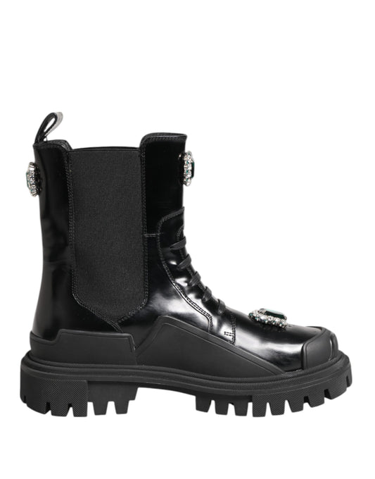 Dolce & Gabbana – Schwarze Kampfstiefel mit Kristallverzierung