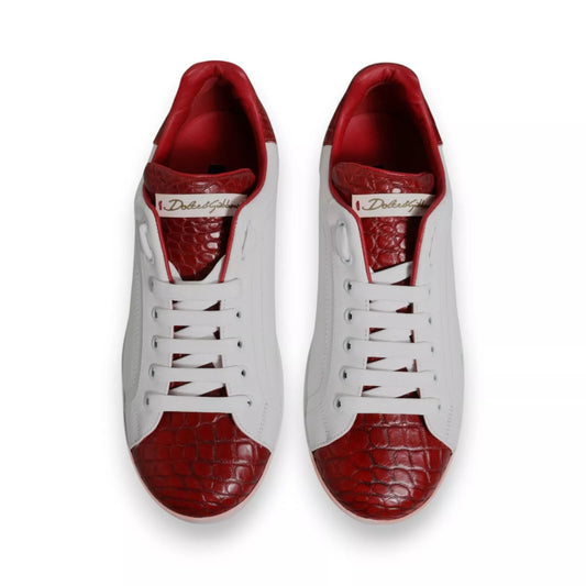 Dolce & Gabbana White Red Leather Logo Portofino Sneaker